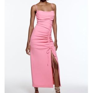 Zara Pink Draped Midi Dress sz M